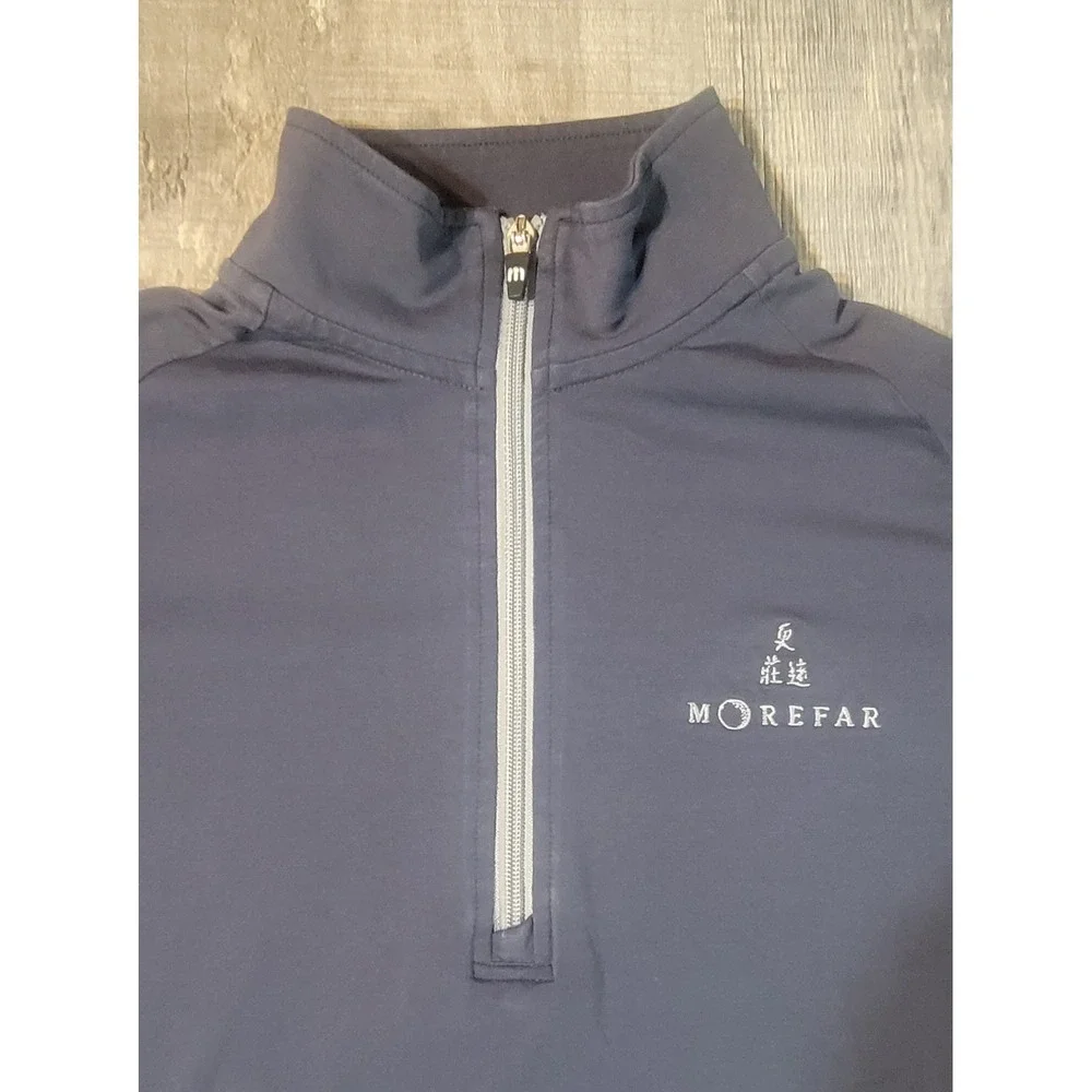TravisMathew Mens Navy Blue Morefar Logo Quarter Zip Pullover Sweatshirt S